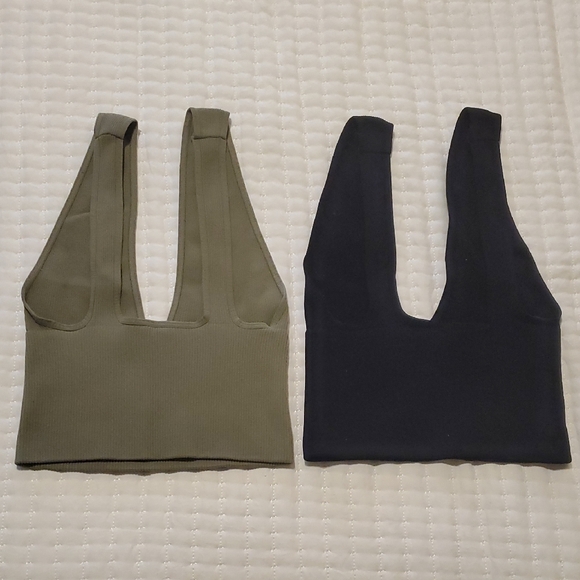 Free People Olive And Black V-Neck Crop Top - Picture 5 of 9